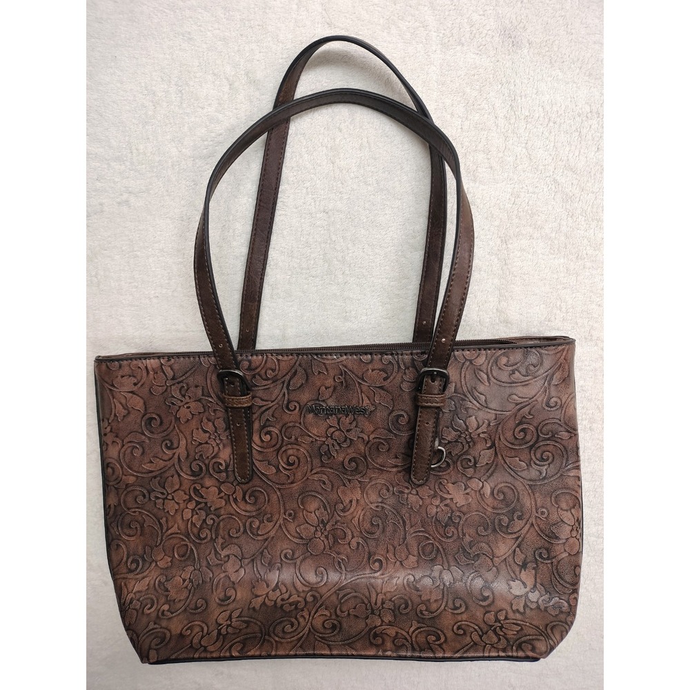 Montana West concealed carry purse brown adjustable floral vine shoulder bag